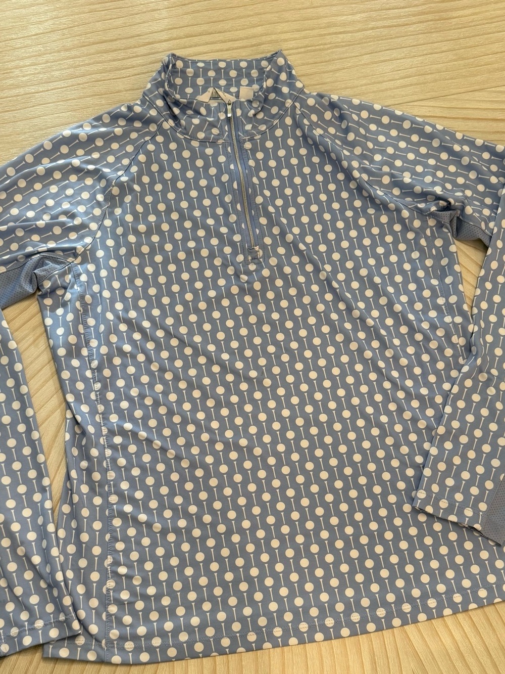 Lady Hagen Blue and Cream Dot-Print Long-Sleeve Quarter-Zip Top
